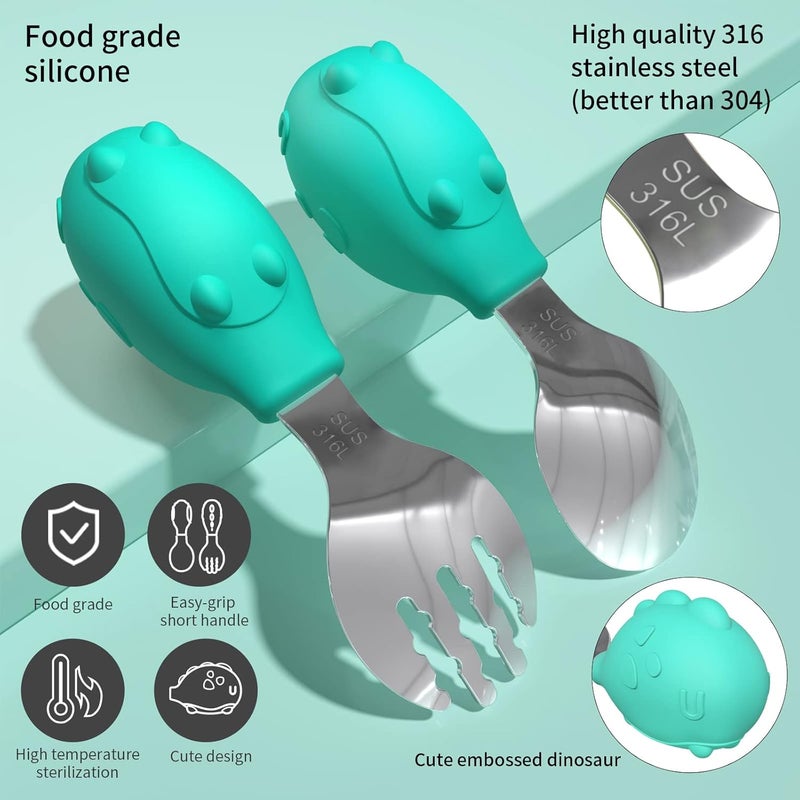 Deejoy Toddler Utensils - Stainless Steel Spoons and Forks, Kids Silverware Self Feeding Flatware Set with Travel Safe Case (Green) - Image 2